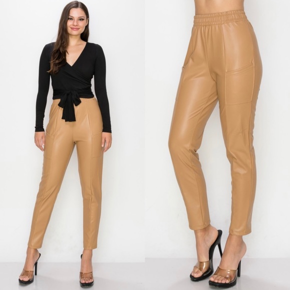 Pants - 🆕Tan faux leather jogger pant